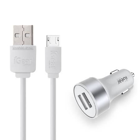 CAR CHARGER - DUAL USB WITH MICRO USB CABLE - WHITE*