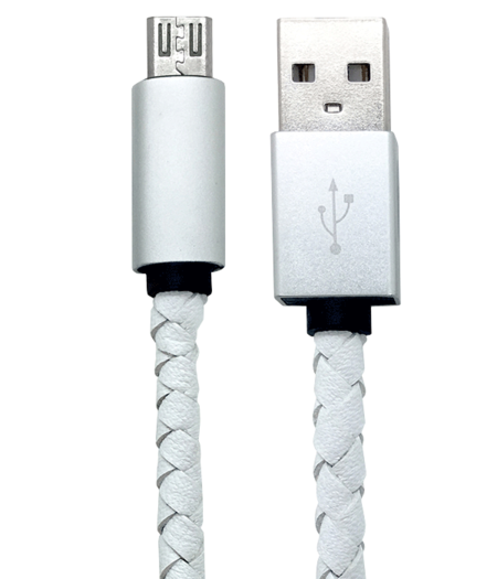 USB TO MICRO USB CABLE - LEATHER LOOK - WHITE*