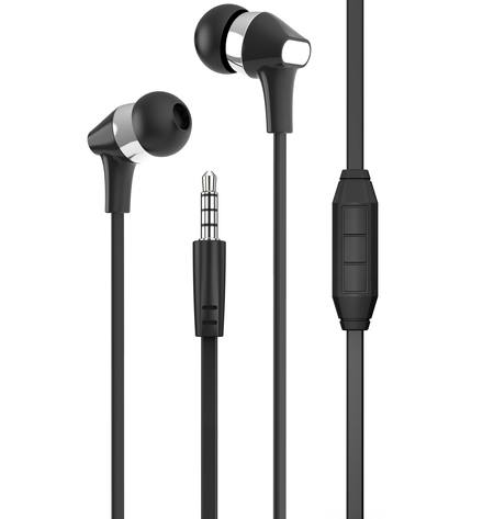 EARPHONES WITH MIC/VOL CONTROL - BLACK*