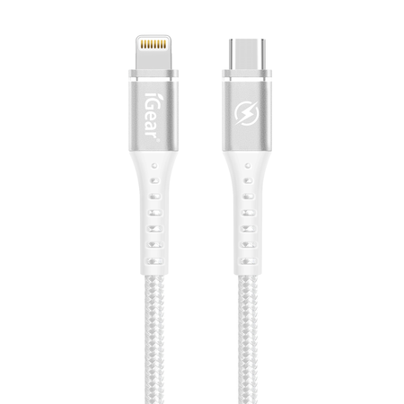 USB-C TO 8 PIN CABLE - SUIT iPhone 5 TO 14 - HEAVY DUTY BRAIDED - 1M - WHITE