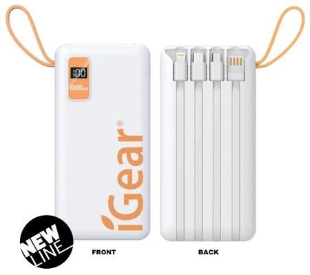 POWER BANK 10,000mAh WITH DUAL USB AND TYPE C LEADS ATTACHED