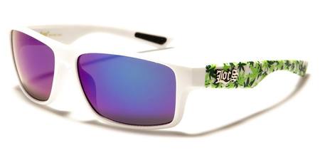 LOCS SUNGLASSES (WHITE FRAME MARIJUANA LEAF PURPLE/BLUE LENS)