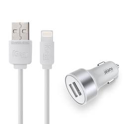 CAR CHARGER - DUAL USB WITH CABLE SUIT FOR iPhone 5 to 14 - WHITE*