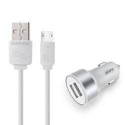 CAR CHARGER - DUAL USB WITH MICRO USB CABLE - WHITE*