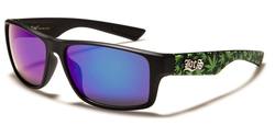 LOCS SUNGLASSES (BLACK FRAME MARIJUANA LEAF PURPLE/BLUE LENS)